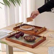 Walnut Tray Rectangular Retro Begonia Flower Glass Household Small Tea Tray Cup Storage Tray Fruit S