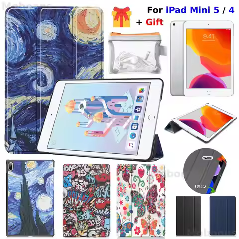For iPad Mini 5 2019/ Mini 4 7.9 inch Trifold Stand Folio Smart Case for iPad Mini 5 4 Shell PU Leat