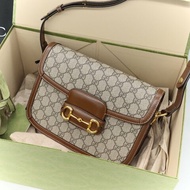 Gucci 古馳 1955 烏木色 棕色牛皮 經典花紋 單肩包 馬鞍包