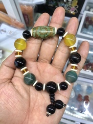 Vòng đeo tay lắc tay phong thủy đá mã não Dzi tây tạng dạng lu lu thống