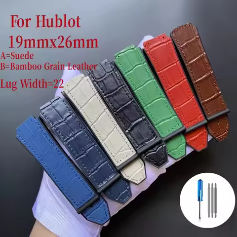 26mmx19mm Watch Band For Hublot BIGBANG Classic Fusion Leather watch Strap with rubber bottom Waterp