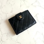 Chanel 黑色小羊皮革口金包 中夾 銀包 短夾 皮革包 中古包 二手