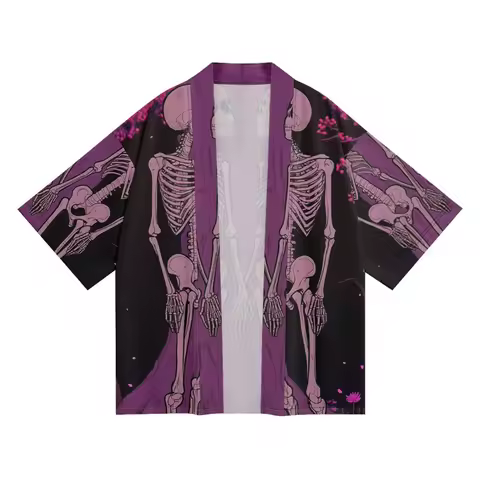 Summer Beach Men Women Haori Harajuku Street Skeleton Print Kimono 2025 Fashion Casual Cardigan Shir