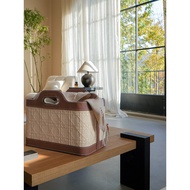 Texdream Attitude Rattan Plaid Leather Storage Frame Living Room Sofa Toys Snack Storage Basket Hous