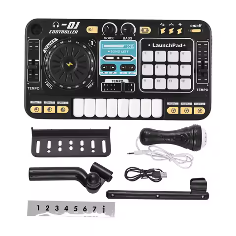 DJ Controller for Kids DJ Disc Player Electronic Keyboard BT DJ Mixer Table with Adjustable Micropho