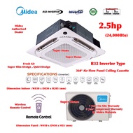 Midea 2.5hp Inverter Ceiling Cassette Air conditioner MCX-24CRFNX &amp; MOUX-24CFN8 (Panel MCX-PANEL-04A1) R32 DC Inverter Ceiling Cassette Type Air conditioner