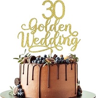 Leetaivie Gold Glitter 30th Golden Wedding Cake Topper, 30th Golden Wedding Anniversary Decorations,