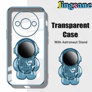 Jingsanc Transparent Casing For Redmi A3/Redmi A3x Phone Case With Astronaut Holder Plating Edge Cas