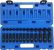 26pcs 3/8" Impact Socket Set, Deep & Standard Socket, Metric 7mm to19mm, 6-Point, Cr-V Steel
