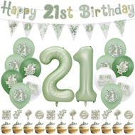 28Pcs Eucalyptus Leaves Birthday Party Balloon Set, Age 21 and Others,Number Balloon, Banner, Cake T