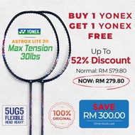 2x YONEX Astrox Lite 21i (Black) Badminton Racket - 5UG5 | Max Tension 30lbs