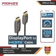 Promate 4K DisplayPort to HDMI Cable 18Gbps Transfer Speed Gold Platted Connectors Nylon Braided Cab