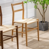 Dining Chair Designer Backrest Chair Vintage Modern Simple Solid Wood Beech Braided Rope Chair Nordi