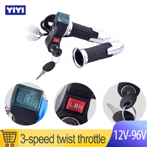 2025 New 3-Speed E-Bike Throttle with LED Display - 12V-96V for Electric Bike/Scooter/Motorcycle 3-i
