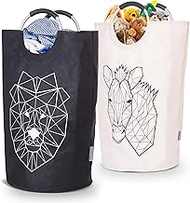 Set of 2 Premium Foldable Laundry Basket 82L Large Collapsible Laundry Bin Bag Double Layer Fabric R