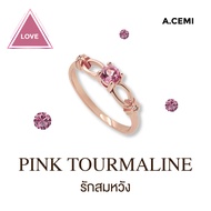 A.CEMI Star Swirl Pink Tourmaline Ring พลอยแท้ พิ้งค์ทัวร์มาลีน แหวนพลอยแท้ มูนสโตนแหวนเงินแท้ ชุบทอง 18K