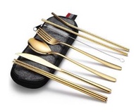 韓式便捷餐具（金色7件套/深色袋）