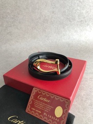 【日本直送 名牌二手包】Cartier 卡地亞 豹頭 皮帶 黑色 皮革 vintage 古董 ieh2c2