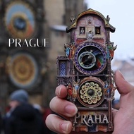 Macau Czech Prague Square Astronomical Clock Refrigerator Stickers Wooden Three-Turn Tourist Souveni