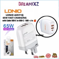 LDNIO A3511Q 65W GaN Super Fast Charging QC3.0 + PD 65W UK Charger Travel Charger