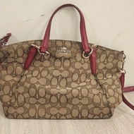 Coach 36625 咖啡紅色織布兩用貝殼包