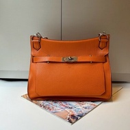 Hermes 銀釦橘皮革吉普賽包 Jypsiere 34