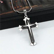 Alloy Cross Pendant Necklace Men Byzantine Chain Necklace