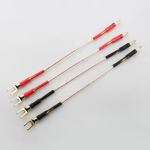 HiFi Stereo Bi-Wire Speaker Jumpers with spade banana plug 9AWG 4mm² OFC Copper Handmade Upgrade Wir