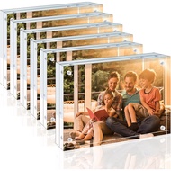 Egofine 4x6 Acrylic Frames 6 Pack, 20mm Thicker Frameless Clear Picture Frames, Double Sided Magneti