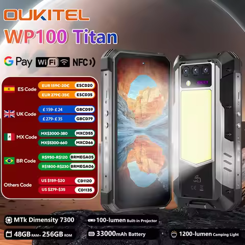 Oukitel WP100 Titan 5G Rugged Phone 16GB+512 GB 33000mAh 66W Charger 200MP Camera Built-in Projector