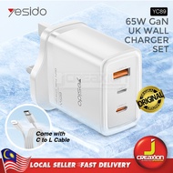 Yesido YC89 UK 65W Fast Charging Wall Charger Set (USB+IP+TC) with C to L Cable