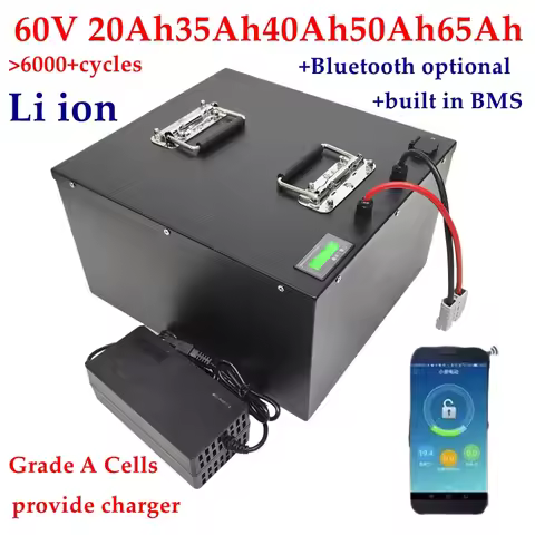 Rechargeable Battery for 3000W Electric Vehicle Two Wheeler Motorcycle Travel Carts 60V 20Ah 35Ah 40