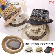 SUNRISE Straw Fedora Hat, Straw Trilby Sun Cap,  Short Brim Breathable Floral Hat Man