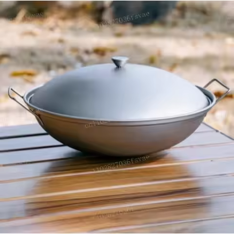 With Lid Double Handle Induction Cooker Outdoor Camping Alcohol Stove Dry Pot Titanium Wok Pan