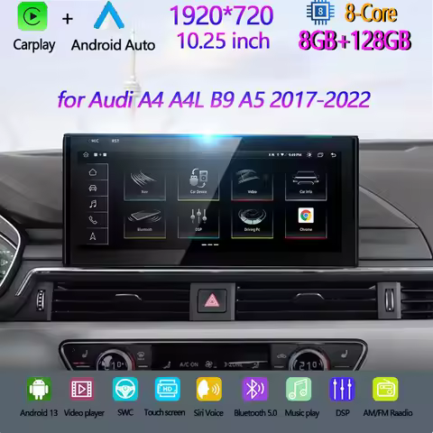 10.25"Android Wireless Carplay Stereo Radio for Audi A4 A4L A5 B9 2017-2022 GPS Navi DSP EQ BT MP5 H