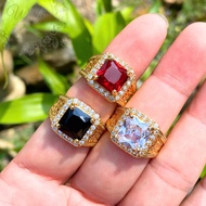 Cincin Lelaki Emas Suasa Sadur Batu Zirconia Petak Gold Plated Zirconia Square Stone Ring