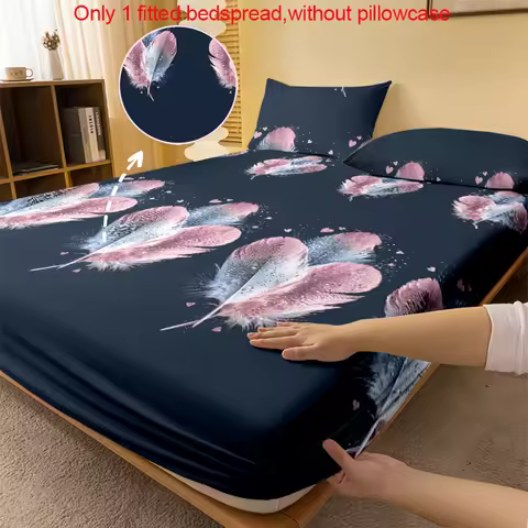 1 Simple modern Feather Diamond printed matte Fitted Sheet, bedroom printed bed cover, bedding(exclu