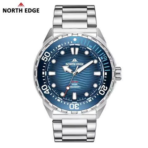 NORTH EDGE TRITON Solar Powered Dive Watch Men Luxury Quartz Watches For Men 316L Stainless Steel Ca