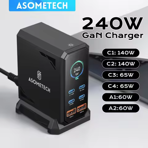 ASOMETECH 240W GaN Charger 140W PD3.1 PPS USB Type C Digital Display Fast Charging Station for iPhon