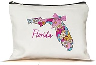 Floral Coquette State Florida Makeup Bag - Retro Floral State Travel Zippered Makeup Bag Gift For Wo