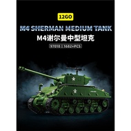 12GO Building Blocks World War II American M4 Sherman Medium-Sized Tank Military Assembled Toy