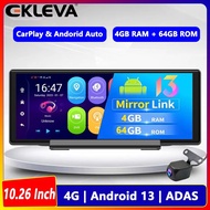 EKLEVA Android 13 4G Car Dash Cam DVR Recorder Dashboard 10.26" Wifi GPS Navigation 4+64GB/2+32GB Ca