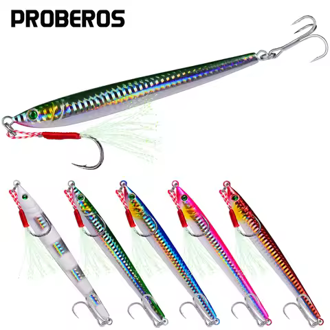PROBEROS 5pcs Metal Jig Fishing Lures 7g 10g 14g 17g 21g 28g 40g 60g Cast Hook 3D Laser Artificial S