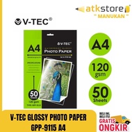 Glossy Photo Paper 120gsm 50 Sheets - V-TEC glossy Photo Paper A4 50 Sheets GPP-9115 WP