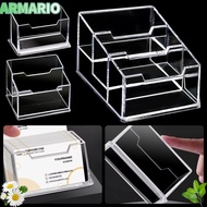 IARMARIOQR 1Pcs Bussiness Card Holder, Display Stand  Transparent Business Card Box, 1/2/3 Grids Sch