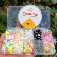1 BOX Material Set - Acrylic Beads Mix/ Letter Beads Pearl Beads Free Elastic String Aesthetic Craft