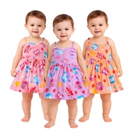 ALFS 3 Pcs Baby Girl Dress 1 Yr Old | Cotton Owl Print Assorted Color Cute Baby Outfit Set