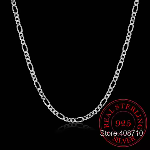 Italy Made 925 Sterling Silver Figaro Chain 2mm Slim Choker Necklace Women Jewelry kolye collier col
