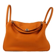 HERMES 【Hermes Fair】Clemence皮革Lindy 34銀扣手挽肩背兩用袋Orange