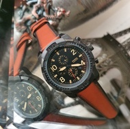 Fossil FS5714 Bronson Chronograph Watch with Rotating Bezel and Black Dial in Luggage Leather Strap 